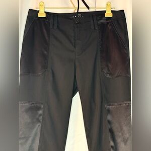 WHBM “The Straight Crop” Black Pants – Size 6 Satin Panel Detail